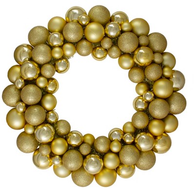 Northlight Vegas Gold 3-Finish Shatterproof Ball Christmas Wreath - 24-Inch, Unlit