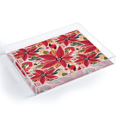 Avenie Abstract Floral Poinsettia Red Acrylic Tray - Deny Designs - image 1 of 4