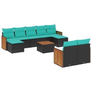 vidaXL 10 Piece Patio Sofa Set with Cushions Black Poly Rattan - 1 of 4