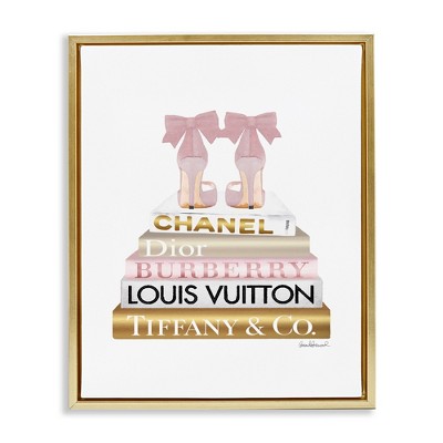 Stupell Industries Pink Gold Heels Bookstack, 17" x 21"
