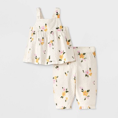 Baby Girls' Floral Printed Tank Top & Pants Set - Cat & Jack™ White