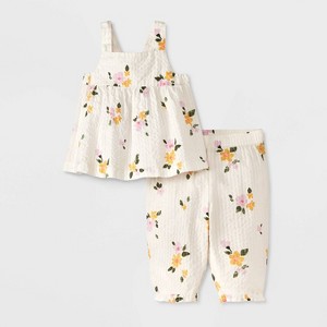 Baby Girls' Floral Printed Tank Top & Pants Set - Cat & Jack™ White - 1 of 4