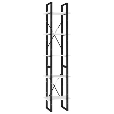 vidaXL Modern 5-Tier Book Cabinet - White, Engineered Wood & Metal Frame - Easy Maintenance