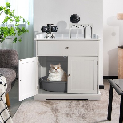 White MDF Freestanding Cat Litter Box Enclosure with Drawer