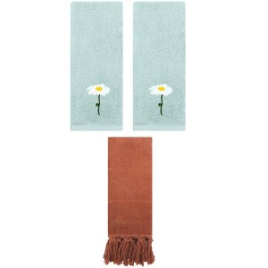 REGALWOVEN 3 Packs Cotton Soft Absorbent Floral Pattern and Solid Hand Towels - 1 of 4