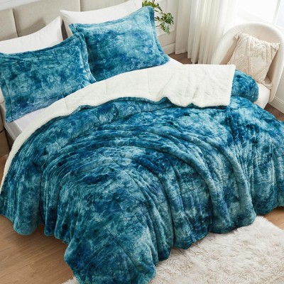 Peace Nest Dual-Side Fluffy Faux Rabbit Fur Comforter Set, Plush Fuzzy Bedding Set