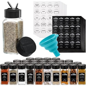 30-Pack 4oz Square Glass Spice Jars with Black Caps, Empty Spice Containers Shaker Set with Funnel and Labels - 1 of 3