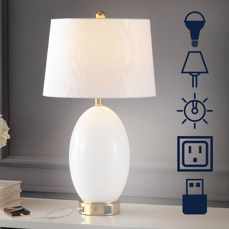 26.5" 1-Outlet Reese Iron/Glass Table Lamp with USB Charging Port (Includes LED Light Bulb) - JONATHAN Y, 3 of 9