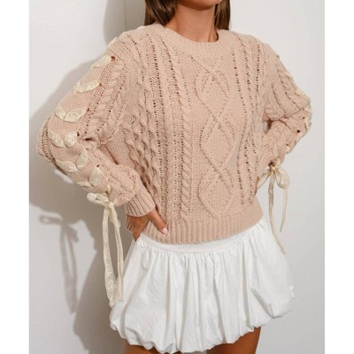 Women's Chic Lace Up Cable Knit Sweater - Pretty Garbage