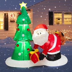 Costway 7FT Blowup Christmas Tree with Santa Claus Chased by Dog Inflatable Decoration - 1 of 4