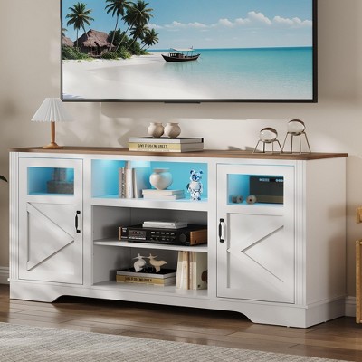34'' Tall Farmhouse LED TV Stand,Entertainment Center with Storage,TV Media Console Table for TV Up to 65 Inch,TV Table
