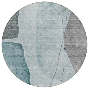 Teal Blue Aqua And Gray Abstract Washable Indoor Outdoor Area Rug - 1 of 4