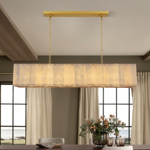 CityFurn 55" 12-Light Modern Gold Rectangular Chandelier Alabaster Kitchen Island Lights - 1 of 4
