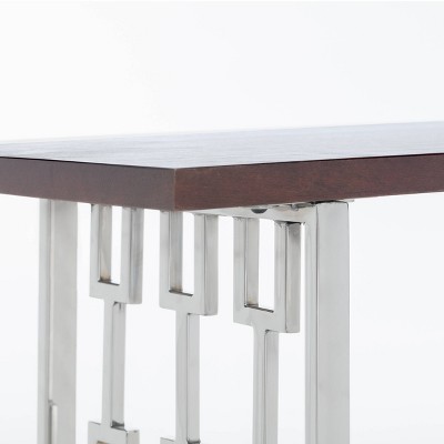 Lennox Dark Walnut Brown Wood and Silver Metal Bench