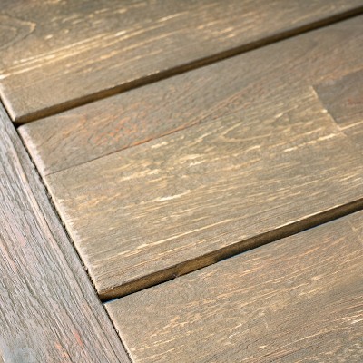 Acacia Wood Rectangular Outdoor Dining Table in Sandblasted Gray and Black