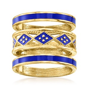 Ross-Simons Blue Enamel and 18kt Gold Over Sterling Jewelry Set: 3 Stackable Geometric Rings - 1 of 4