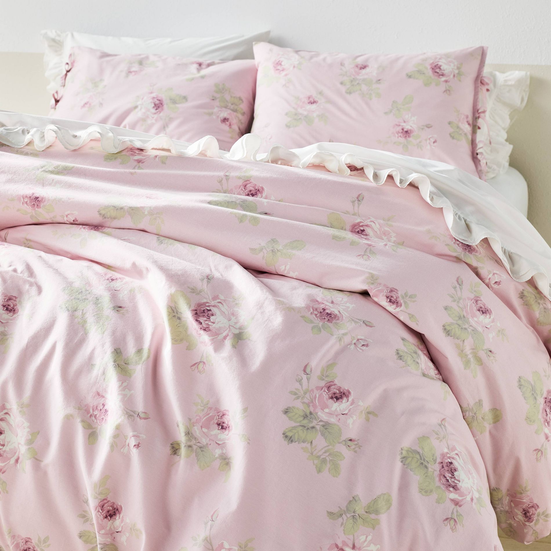 Printed Floral Cotton Duvet Cover Set Pink Simply Shabby Chic