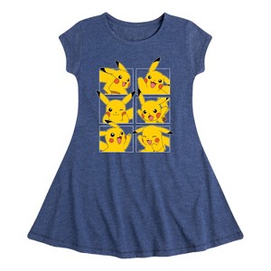 Girls' - Pokémon - Pikachu Grid Fit & Flair Cap Sleeve Dress - 1 of 3