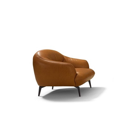 66" Cognac Brown Leather Pillow Back Loveseat with Metal Legs