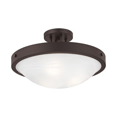 Elegant Bronze 3-Light Semi-Flush Mount with White Alabaster Glass