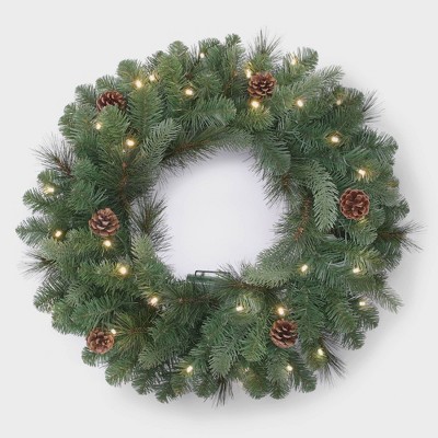 Philips 28in Christmas Decorated Pre-lit Artificial Pine Wreath White LED lights