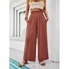 Women's Linen Wide Leg Pants Summer Boho Wide Leg Pants Smocked High-Rise Waist Casual Beach Pants with Pocket - 2 of 4