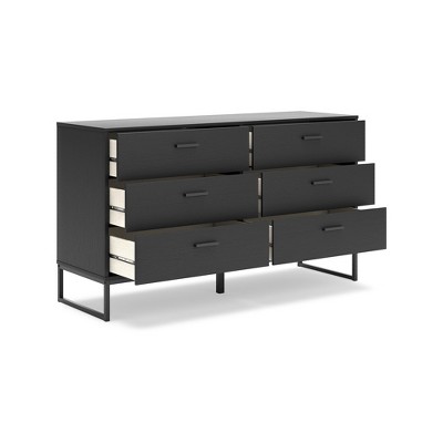 Matte Black 6-Drawer Modern Dresser with Pewter Accents