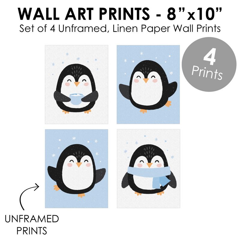 Big Dot of Happiness Winter Penguins - Unframed Holiday and Christmas Linen Paper Wall Art - Set of 4 - Artisms - 8 x 10 inches, 5 of 8