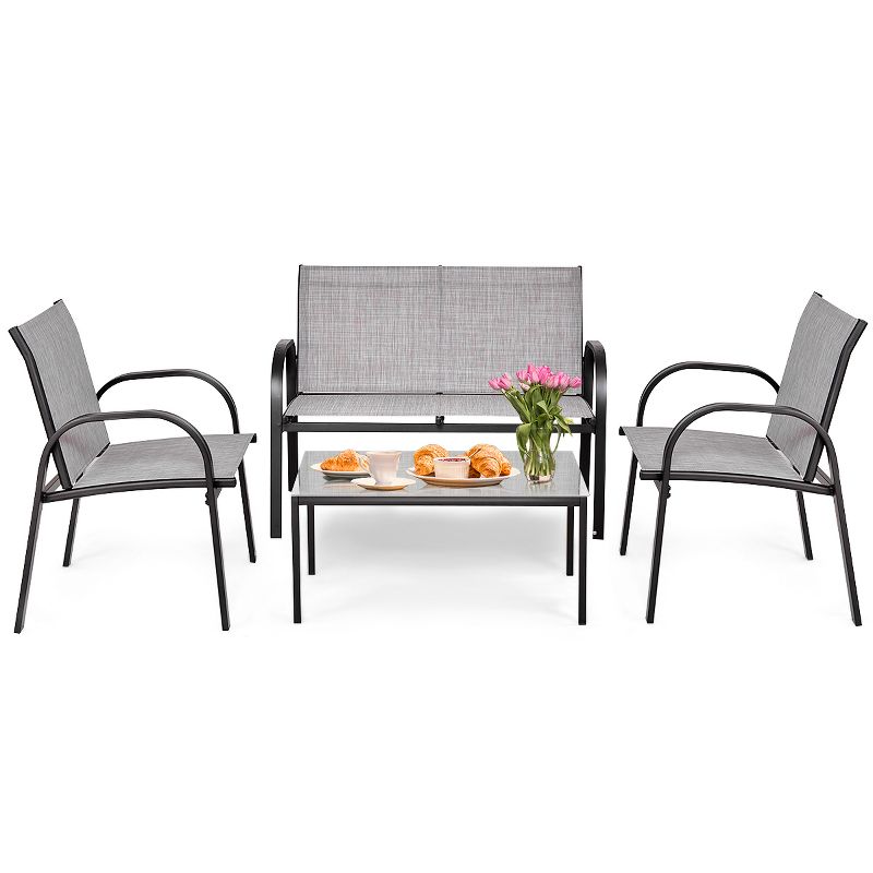 Tangkula 4PCS Chairs Set Coffee Table Patio Garden Modern Furniture Brand New, 3 of 9