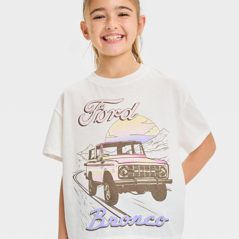 Girls' Ford Bronco Boxy Short Sleeve Cropped Graphic T-Shirt - Ivory, 2 of 4