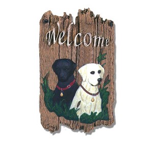 Welcome Sign, Two Labradors Porch Decor, Resin Slate Plaque, Ready To Hang Decor - 1 of 1
