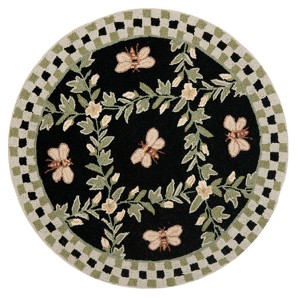 Black Floral Hooked Round Accent Rug 3