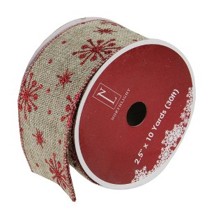 Northlight Club Pack of 12 Red Snowflake and Beige Burlap Wired Christmas Craft Ribbon Spools - 2.5" x 10 Yards Total - 1 of 3