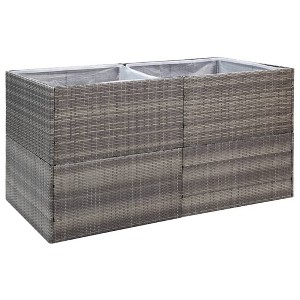 vidaXL Rectangular Garden Planter in Gray - Outdoor Flower Bed with Sturdy Steel Frame - Poly Rattan Material with Inner Bag - 61.8" x 31.5" x 31.5" - 1 of 4