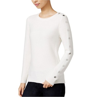 maison Jules Womens Button-Trim Knit Sweater