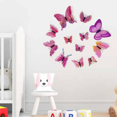 Yellow 3D Double Wings Butterfly Wall Decor Stickers Set