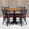 Emma and Oliver 36RD Natural Table Set-X-Base & 4 Ladder Back Chairs,Burgundy Seat - 2 of 2