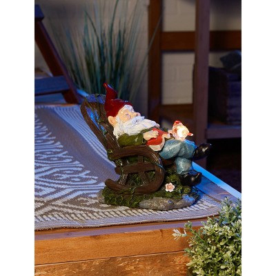 Solar Red Bird Rocking Chair Gnome Garden Statue