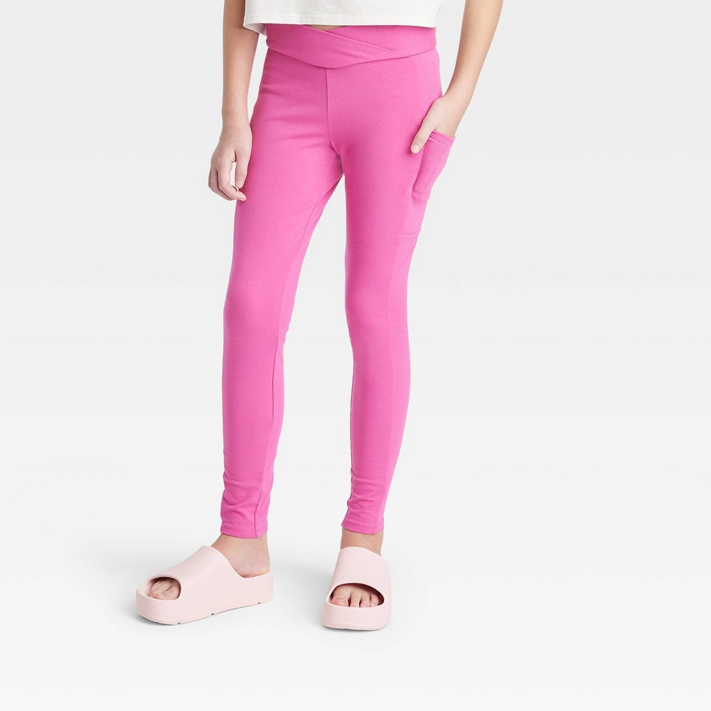 Case Of 4 )Girls' V-Waist Pocket Leggings - art class Pink L