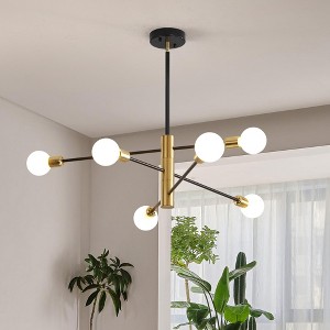 POWLIG 6-Light Vintage Black Gold Linear Sputnik Chandelier Light, Bulbs not Included - 1 of 4