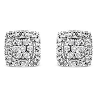 Haus of Brilliance Silver 1/2 Cttw Diamond Miligrain Square Shape Stud Earrings