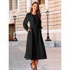 INSPIRE CHIC Women's Elegant Frilled Crewneck Midi Long Sleeve Pleated A-Line Flowy Dress with Pockets - 2 of 4