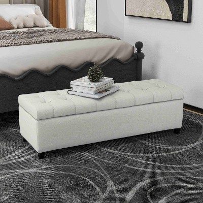 CAVINAS Polyester Storage Ottoman Bench with Button-Tufted Top,Upholstered Storage Ottoman,Storage Benches for Living Room,Bedroom