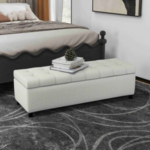CAVINAS Polyester Storage Ottoman Bench with Button-Tufted Top,Upholstered Storage Ottoman,Storage Benches for Living Room,Bedroom - 1 of 4