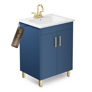 phiestina 24" Blue Fully Pre-Assembled Bathroom Vanity with Ceramic Sink, 2 Soft Close Doors, Storage Cabinet for Small Spaces, Faucet Not Included - 1 of 4