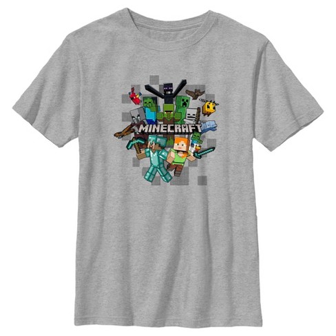 Boy's Minecraft Character Collage T-shirt - Athletic Heather - Medium ...