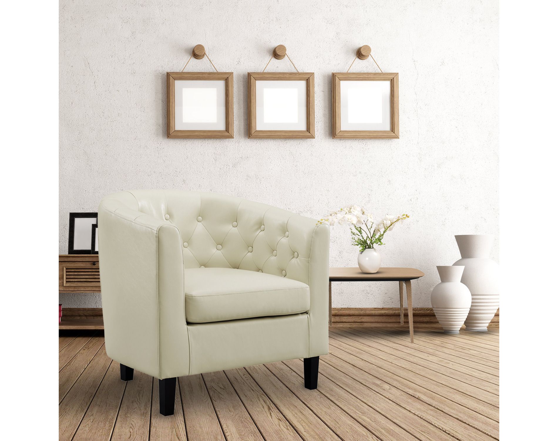 Home Imports Emporium Button Tufted Barrel Chair in Cream