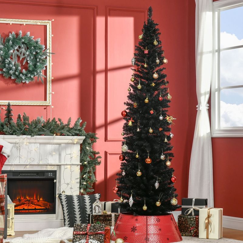 HOMCOM 7 FT Unlit Artificial Christmas Tree Slim Noble Fir with Realistic Branches and 499 Tips, Black, 3 of 10