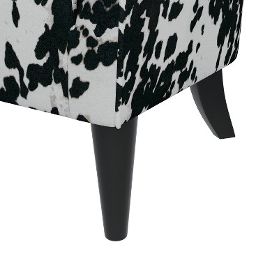 Velvet Black Cow Print Wingback Accent Chair with Flared Arms