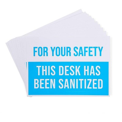 10-Pack Safety Sticker Sign Small Decal of This Desk Has Been Sanitized (5x3.5 inches, Blue)